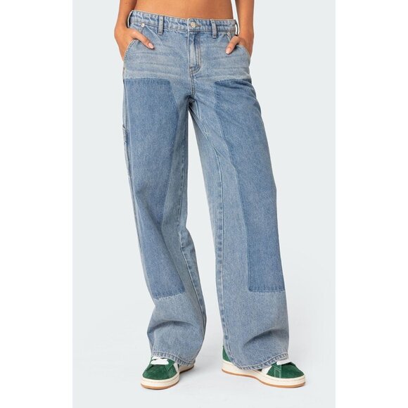 Edikted Faded Wash Low Rise Carpenter Jeans Women’s Size S - Picture 1 of 5